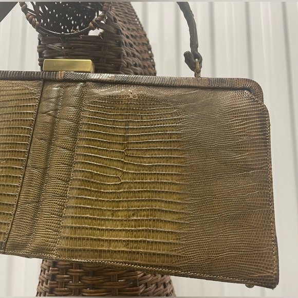 Vintage 1960s Palizzio New York Reptile Brown Rectangle Frame Closure Handbag - Picture 5 of 17